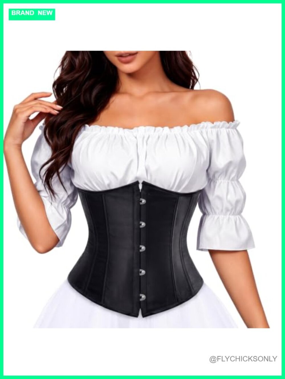 Renaissance Underbust Corset Top Women Pirate Costume Bodice Front Hook Lace Up